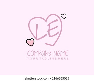 Initial L E with love logo template vector