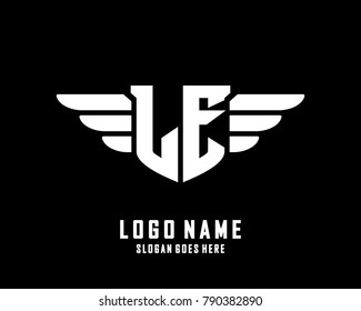 Initial L & E wing logo template vector