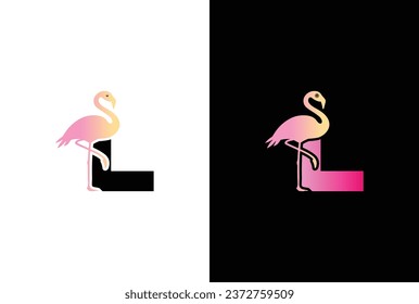 Initial L Flamingo bird logo. Flamingo bird icon with letter L Logo design vector template.