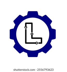 Initial L Gear mechanic technology vector logo template. Letter L modern logo clip art suitable for mechanic bussiness. black blue gear symbol