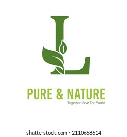 Letra inicial verde L y hoja para la belleza moderna Naturaleza Cosmética, Vegan, Ambiental, Consultor de Nutrición Idea Logo de la empresa