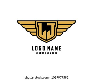 Initial L & J wing shield logo template vector