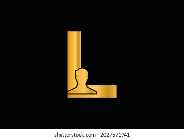 Initial L Letter alphabet with male avatar golden colour. Lifting vector logo design. and company identity