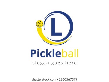 Initial L Letter alphabet with Pickleball Logo Concept With Moving Pickleball Symbol
