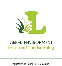Initial L Letter with Green Grass for Lawn Landscaping Environment Garden Vegetation Home Care Management Service Business Logo Vector Idea
