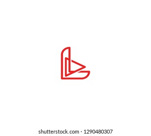 Initial L Letter Linear Red Line with Play Media Logo Design