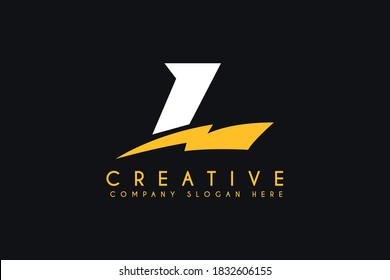 initial L letter logo design with lightning bolt vector illustration. L lightning Minimalist logo isolated on black background