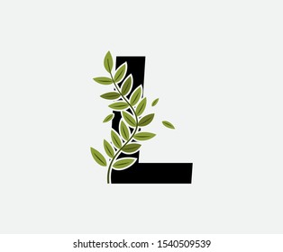 Initial L Letter Logo Icon,  Created with Green Plant Branches. Nature Green Plant L Letter Design. 