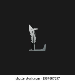 Initial L Letter Logo icon Luxury Feather. Monochrome design concept  luxury feather element and outline letter logo icon for corporate, lawyer, notary, firm and more brand identity.