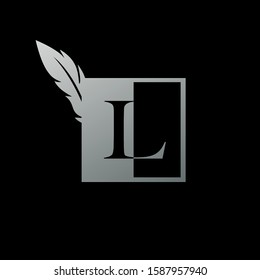 Initial  L Letter Logo icon Square  Feather. Vintage design concept  geometric square  feather element and outline letter logo icon for corporate, lawyer, notary, firm and more brand identity.