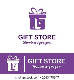 
Initial l Letter on Gift Box for Simple Modern Gift Store Retail Business Logo. Present, Surprise toys anniversary shop Logo Design Template