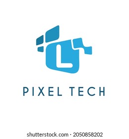 Initial L Letter with Pixel for Media Database Technology Information and Internet Business Logo Design Concept