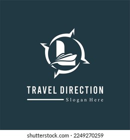 Letra L inicial con icono de marea y brújula para guía de viaje Plantilla de ideas de logotipo de navegación