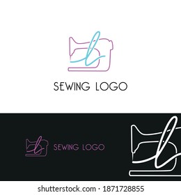 Initial l letter typography with sewing machine for tailor, craft, hand made, fashion business logo
