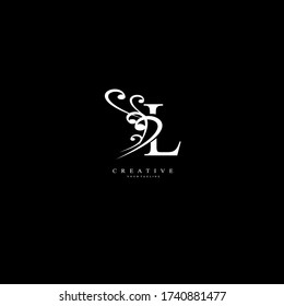 Initial L Letter Einzigartig attraktive, moderne Luxus-Schönheit blühende Ornament schwarz weiß Monogramm Logo. Konstruktionsvektorlogotyp.