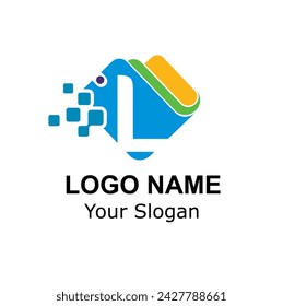 Initial L Letter and Wallet with Digital Pixel for Technology, Digital Payment, Transaction Logo Idea