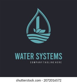 Initial L Letter  with water drop and leaf for water drainage, sanitation, purified, repair, cleanup, maintenance water system service company logo vector idea