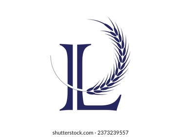 Initial L Letter with Wheat Grain for Bakery, Bread, Cake, Café, Pastry, Healthy Food, Cafeteria, Home Industries Business Logo Vector Idea