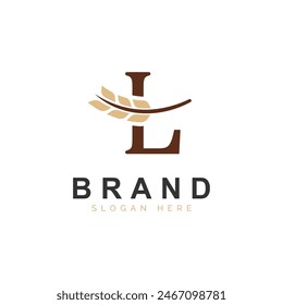 Initial L Letter with Wheat Grain for Bakery, Bread, Logo Design Vector Icon Illustration