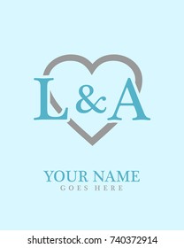 Initial L & A with love background logo template vector