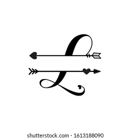 Initial l love monogram split letter vector isolated