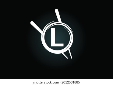 Initial L monogram alphabet in the abstract circle with Chopstick. Abstract Asian sushi bar emblem. Logo for Japanese sushi seafood business and company identity