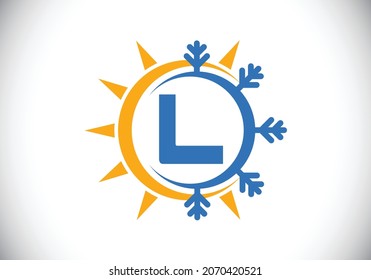 Initial L monogram alphabet with abstract sun and snow. Air conditioner logo sign symbol. Hot and cold symbol. Modern vector logo for conditioning business and company identity