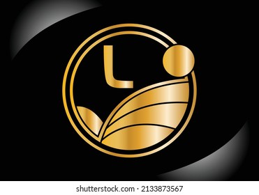 Alfabeto monograma L inicial con agricultura Color de oro. plantilla vectorial de diseño de logotipo agrícola. emblema de letra. Logo vectorial moderno para empresas.