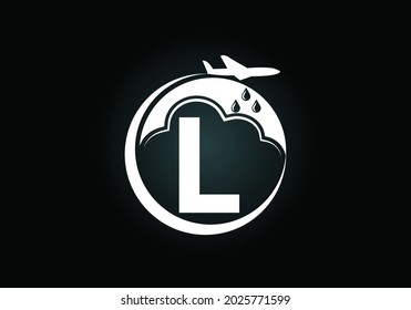 Initial L monogram alphabet with an airplane and cloud. Artificial rainmaking. Cloud seeding logo. Modern vector logo for the business, and company identity