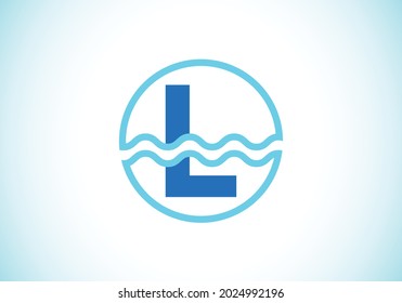 Initial L monogram alphabet in a circle with water waves. Water wave logo design. Logo for the ocean, sea-related business, and company identity