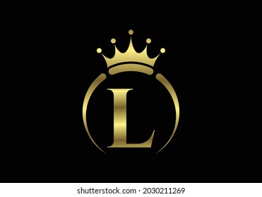 Initial L monogram alphabet with a crown. Royal, King, queen luxury symbol. Font emblem. Modern luxury brand element sign. Vector illustration.