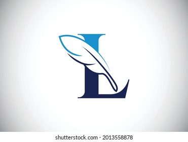 Initial L monogram alphabet with a feather. Font emblem. Law firm icon sign symbol. Modern vector Logo for a writer or publishers business and company identity
