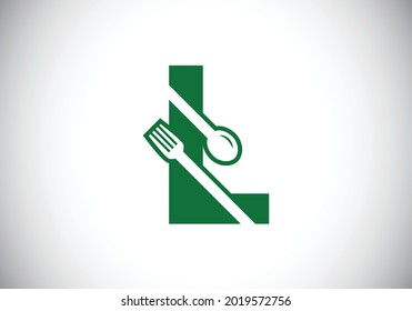 Initial L monogram alphabet with a fork, spoon. Font emblem. Modern vector logo for cafe, restaurant, cooking business, and company identity