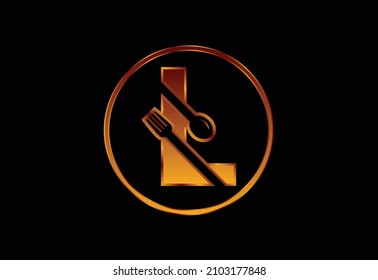 Initial L monogram alphabet with a fork, spoon. Font emblem. Modern vector logo for cafe, restaurant, cooking business, and company identity