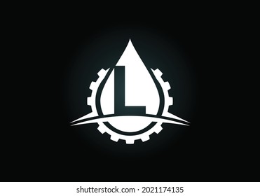 Alfabeto monograma L inicial con oscilación de engranajes y aceite. Concepto del logotipo del petróleo y el gas. emblema de letra. Logo vectorial moderno para negocios petroleros e identidad de la empresa