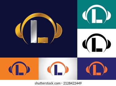 Initial L monogram alphabet with a headphone. Headphone Logo. Music sign symbol. Font emblem.