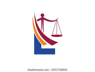 Initial L monogram alphabet with law scale sign symbol. Lawyer And Justice, Law Attorney, Legal,  Law Office, Scale, Logo Template