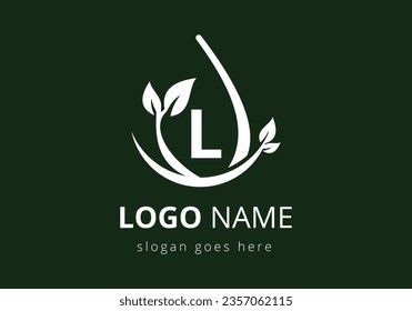 Initial L monogram alphabet with leaf and swoosh. Eco-friendly logo concept.
