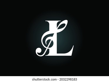 Initial L monogram alphabet with a musical note. Symphony or melody signs. Musical sign symbol. Font emblem. Modern vector logo design template.