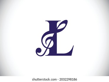 Initial L monogram alphabet with a musical note. Symphony or melody signs. Musical sign symbol. Font emblem. Modern vector logo design template.