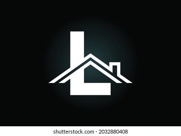 Alfabeto monograma L inicial con el techo. Cartel de casa o casa. Concepto de logotipo inmobiliario. emblema de letra. Logo vectorial moderno para negocios inmobiliarios e identidad de la empresa.