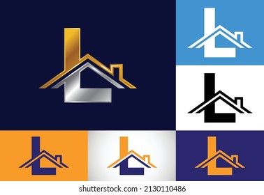 Initial L monogram alphabet with the roof. Home or house sign. Real estate logo concept. Font emblem. Modern vector logo for Real estate business and company identity.