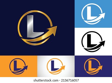 Diseño inicial del símbolo del alfabeto monograma L incorporado con la flecha. Concepto de logotipo financiero o de éxito. emblema de letra. Logotipo para identidad empresarial y de empresa