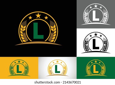 Initial L monogram alphabet symbol design incorporated with Wheat, barley, or rye. Agriculture logo concept. Logo for agriculture business and company identity