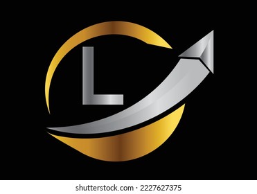 Initial L monogram alphabet symbol design incorporated with the arrow. Financial or success logo concept.