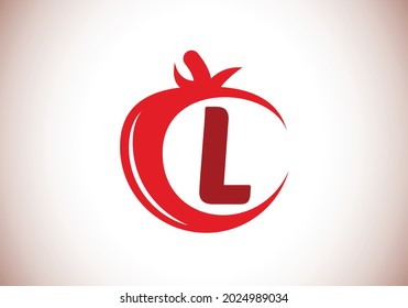 Initial L monogram alphabet with tomato. Tomato logo design template. Font emblem. Modern vector logo for organic food business, and company identity