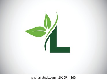 Initial L monogram alphabet with two leaves. Green, eco-friendly logo concept. Modern vector logo for ecological business and company identity