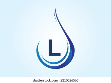 Alfabeto monograma L inicial con gota de agua en una espiral. Plantilla vectorial de diseño de logotipo de cascada. emblema de letra. 
