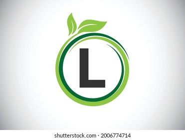 Initial L monogram letter alphabet in a spiral with green leaves. Font emblem. Nature icon sign symbol. Modern vector logo design for business healthcare, nature, farm, and company identity.