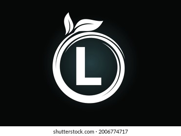 Initial L monogram letter alphabet in a spiral with green leaves. Font emblem. Nature icon sign symbol. Modern vector logo design for business healthcare, nature, farm, and company identity.